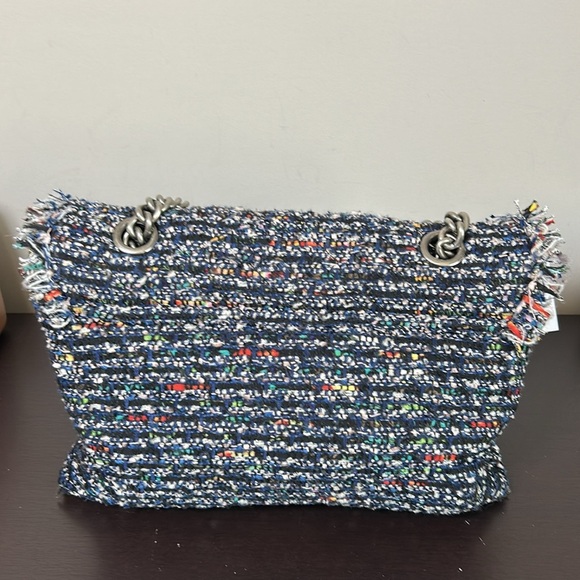 Kurt Geiger Tweed Large Kensington Bag Black Blue Shoulder Flap Closure NEW - Picture 9 of 16